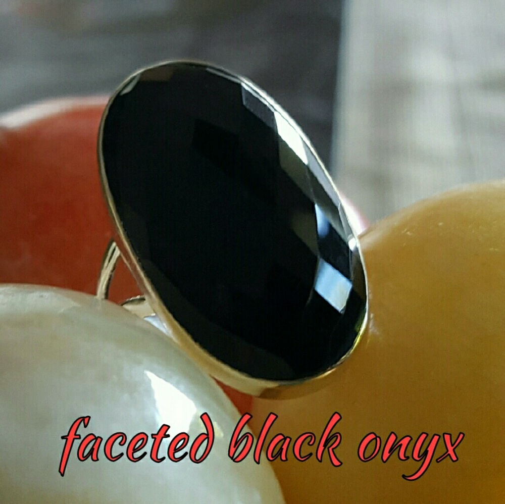 Genuine Onyx Stone Ring Sterling Silver